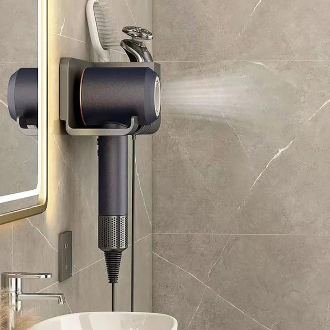 Föhnhouder Wanddroger Wieg Stijltangstandaard Haardroger Organizer Box Wc-ventilatorhouder Plank Badkameraccessoires wit