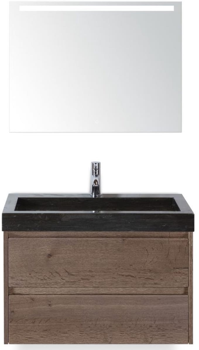 Dante Badmeubelset 80 cm - Tabacco - Wastafel Hardsteen Wit Lucca met Sence Spiegel