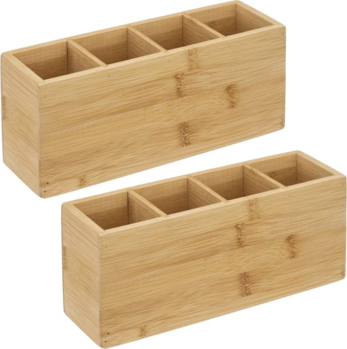 5five make-up organizer - 2x - 4 vakken - 22,5 x 7 cm - bamboe - nagellak houder - make-up houder - organizers