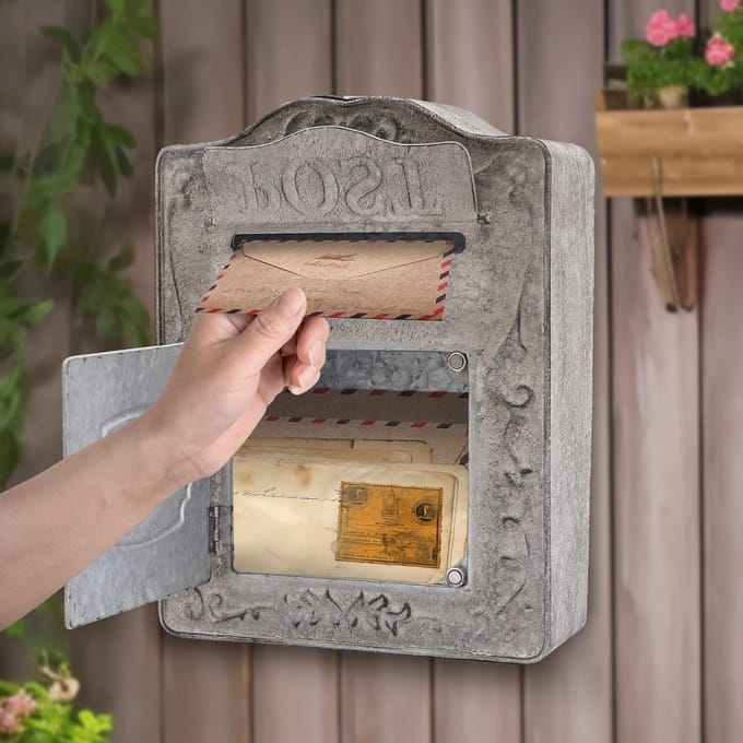 Rustieke brievenbus - Wand mailbox - Post ontvangen - Sterke magneet sluiting - 26 x 95 x 34 cm - Grijs