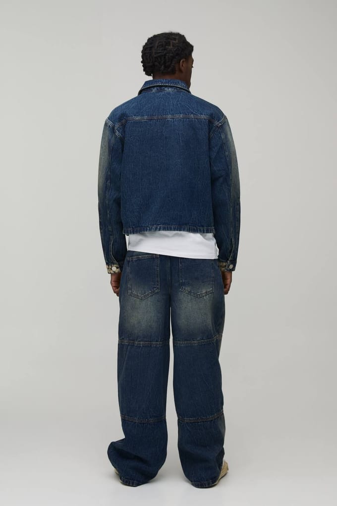 Baggy Stijve Bleach Washed Panelen Denim Jeans | Antique Wash | Size 30R