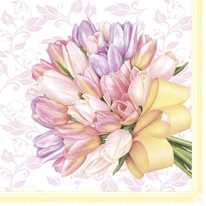 Lunch Servetten Tulips Bouquet with Big Yellow Bow - Daisy - 33x33 cm