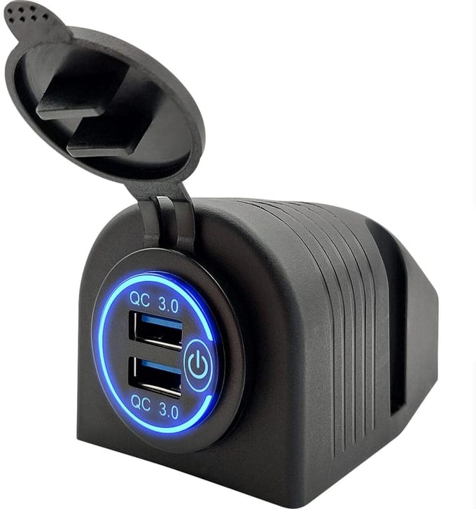 ProRide 12V USB Stopcontact 2 Poorten Opbouw met Schakelaar - QC3.0 - PUSB1QC-B - USB Autolader, Boot en Camper - Complete set - Blauw