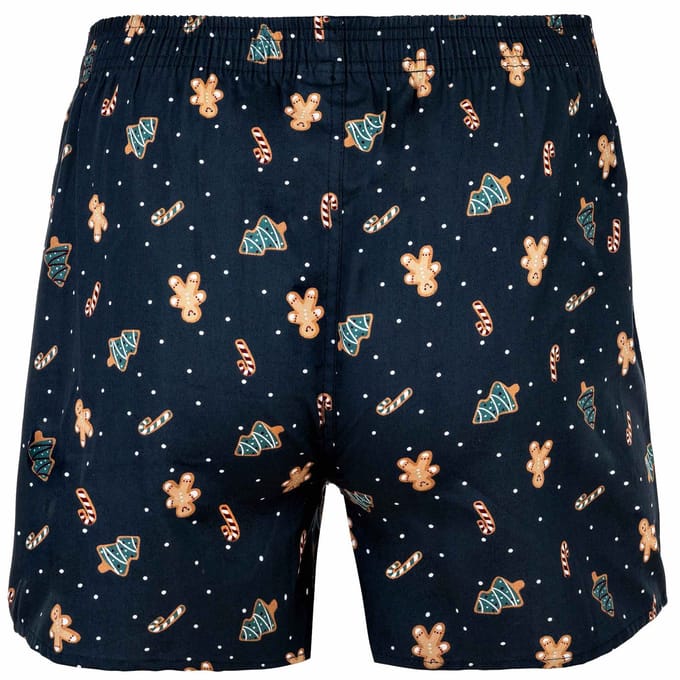 Happy Shorts Wijde Kerst Boxershort Heren Gingerbread Blauw - Maat S
