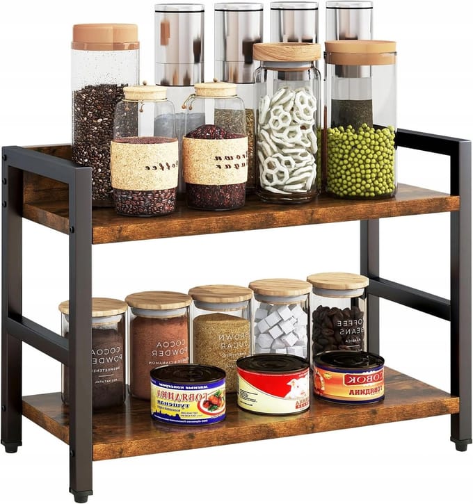 Merkloos 2-Laags Kruidenrek - Houten Keuken Organizer