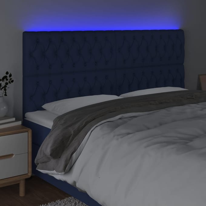 vidaXL - Hoofdbord - LED - 200x7x118/128 - cm - stof - blauw