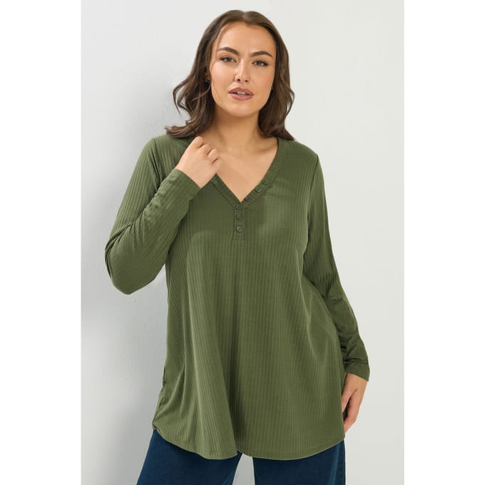 Yours Kakigroene Henleytop Size 48
