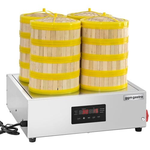 GGM Gastro Stoomkoker / Dim sum-stoomkoker - elektrisch - 2,5kW - digitaal - incl. 16 bamboe stoommandjes & 4 deksels zilver