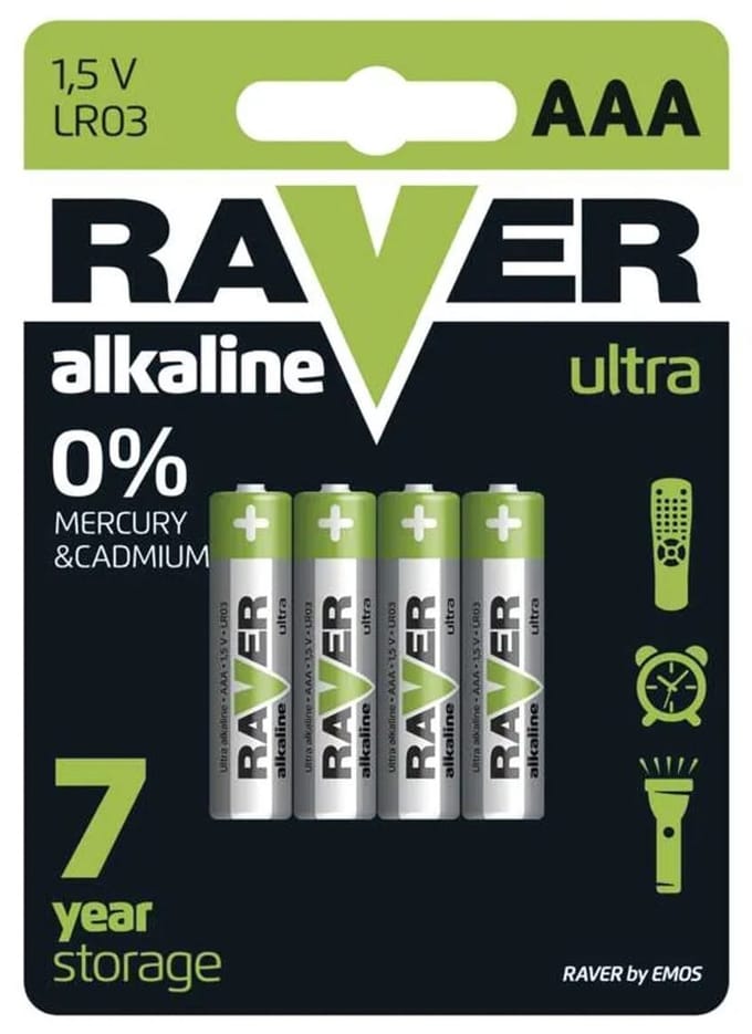 Raver Alkaline Batterijen AAA - Penlite LR03 - 1.5V - Blister van 4 stuks