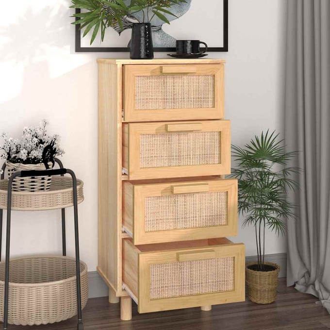 vidaXL - Dressoir - 40x30x90 - cm - massief - grenenhout - en - rattan - bruin