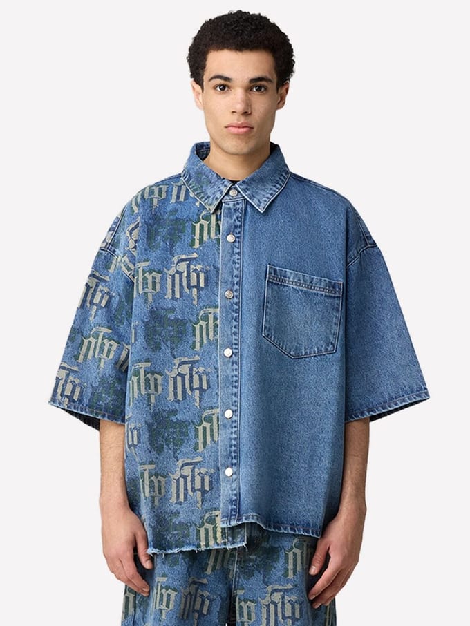 Fraktur printed denim shirt