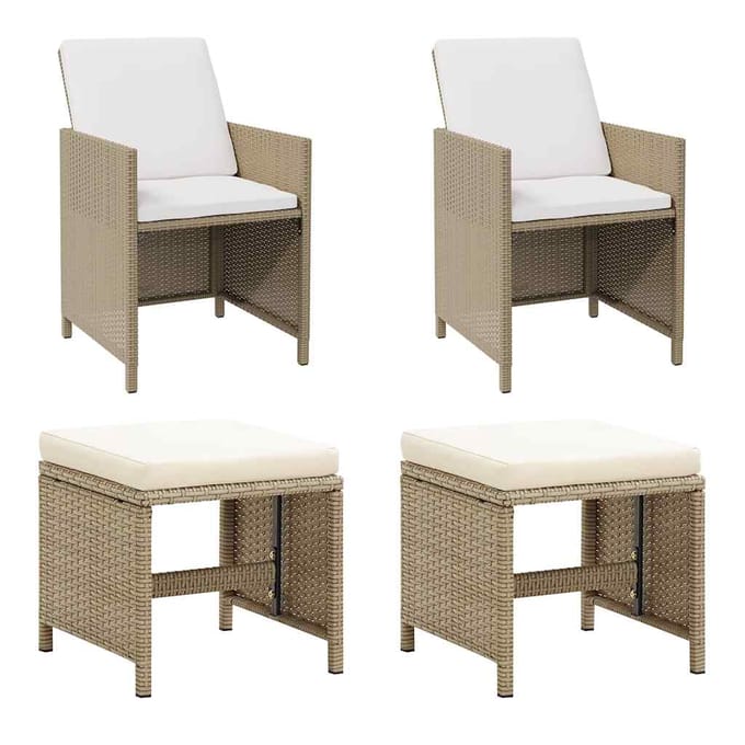 vidaXL - Tuinstoelen - 2 - st - met - voetenbanken - poly - rattan - beige