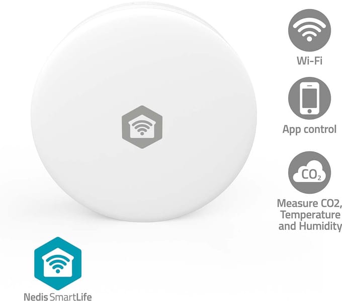 Nedis SmartLife Luchtkwaliteitsmonitor - Wi-Fi - Koolstofdioxide (CO2) / Temperatuur / Vochtigheid - Android / IOS - Wit