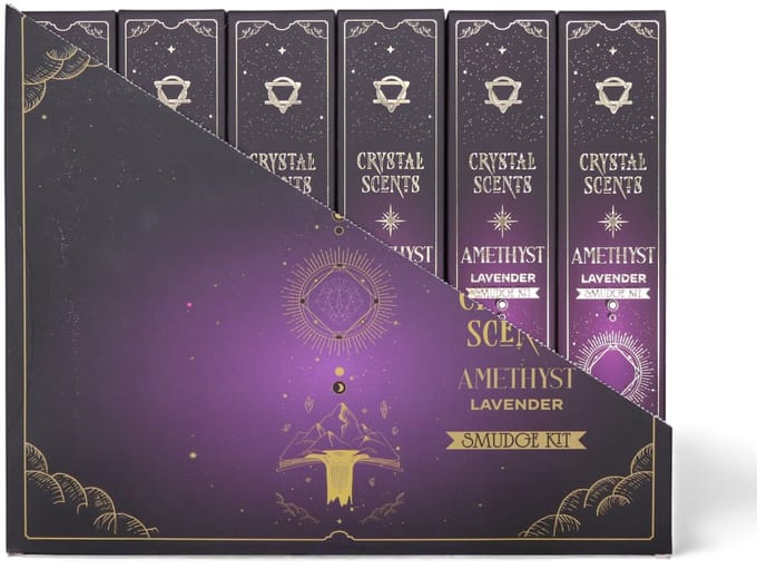 Crystal Scents Smudge Wierook Lavendel – 12 Doosjes – Inclusief Amethist Steen