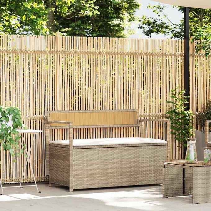 vidaXL - Tuinbank - met - kussen - beige - polyrotan