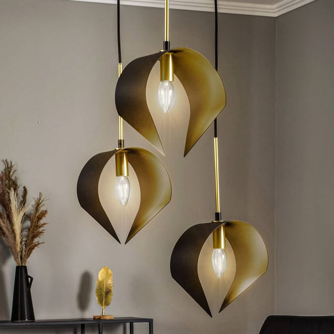 Lucande - hanglamp - 3lichts - Staal - E14 - zandzwart