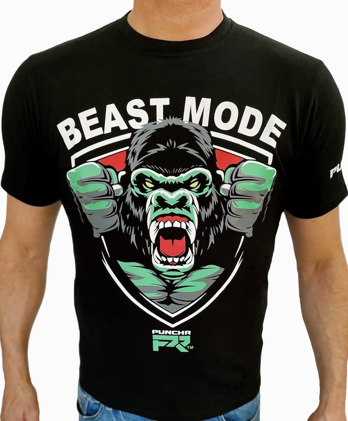 Beast Mode T-shirt Zwart Wit Groen - S