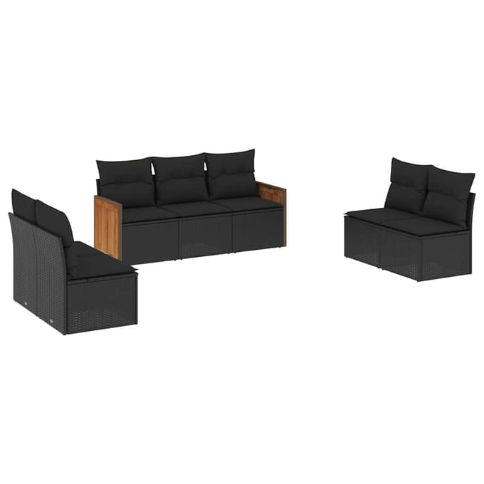 vidaXL - 7-delige - Loungeset - met - kussens - poly - rattan - zwart
