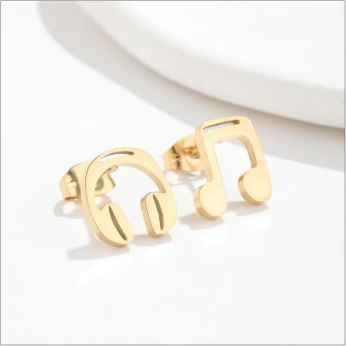 dames RVS oorknoppen met headphone-11mm-goud