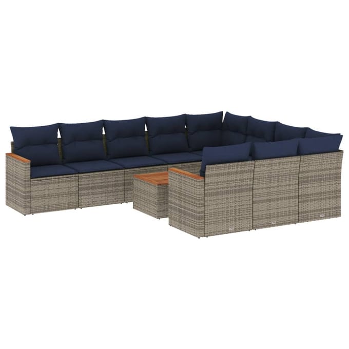 vidaXL - 11-delige - tuinbankset - met - kussens, - grijs - polyrotan