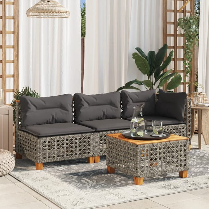 vidaXL - Tuinbank - 3-zits - met - kussens - poly - rattan - grijs