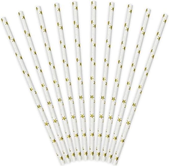 PartyDeco - Rietjes Sterren Goud (10 stuks)
