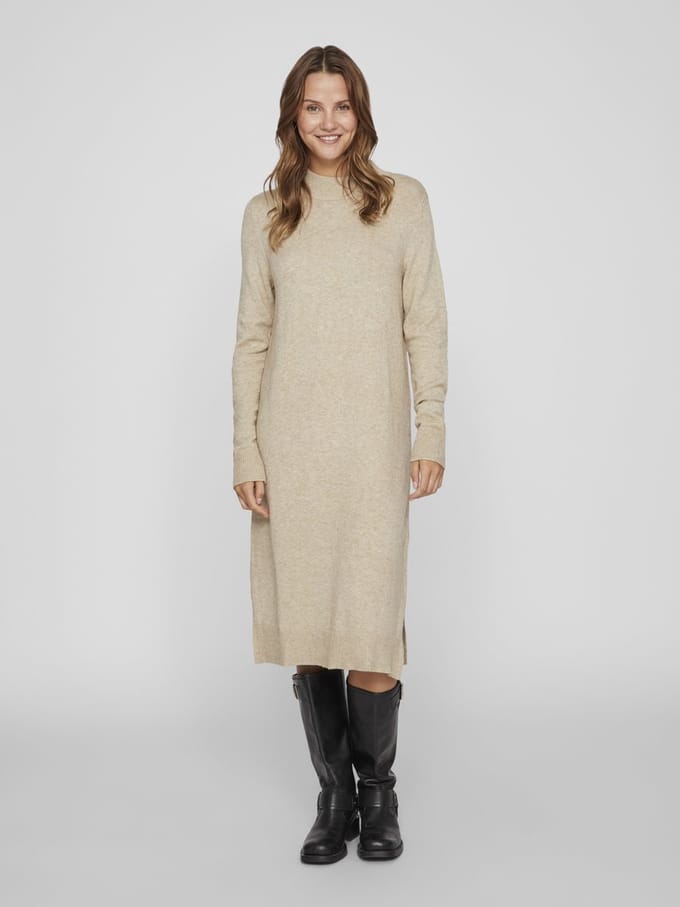 VILA VIRIL CREW NECK L/S MIDI DRESS - NOOS Dames Jurk - Maat S