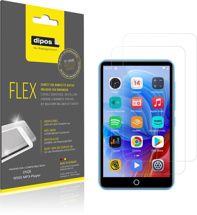 dipos – 2x Beschermfolie geschikt voor ZAQE M505 MP3-Player | 3D Full Cover Screenprotector | 100% Passend