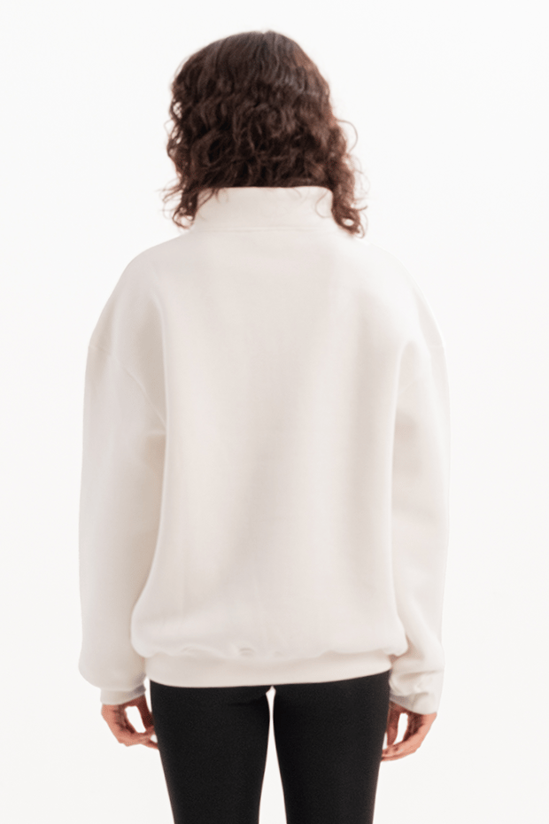 JUSTEVER Oversized Fit Opstaande Kraag Semi-Zippered Verhoogde Ecru Dames Sweatshirt - Cass