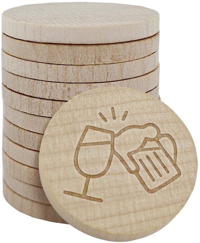 CombiCraft houten munten met gravering 'Bier-/wijnglas' 29mm - per 100 stuks