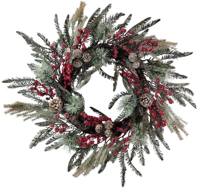 by Mooss - Krans - Kerst - Kerstkrans - Rode Bes - Dennenappel - Ã˜ 60 cm - Kunst