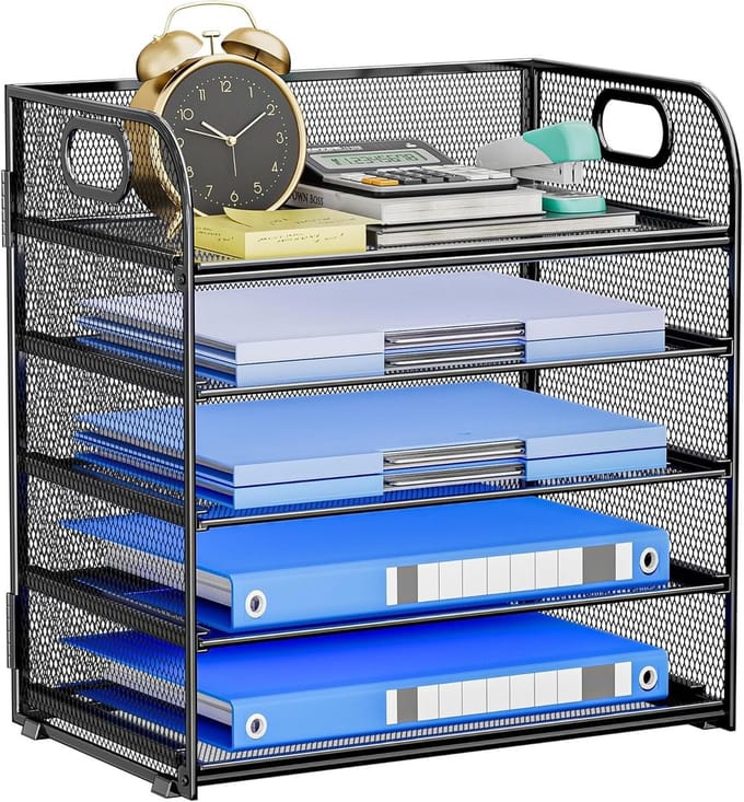 Dailygoods- Papierorganizer 5-laags ontwerp - Documentenmap - Papier organizer - Bureau organizer - Multifunctionele organizer - Stevig ontwerp met metalen gaas - Documentenhouder
