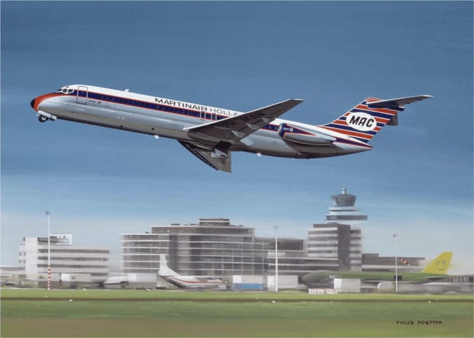 Thijs Postma - TP Aviation Art - Poster - Douglas DC-9 Martinair Taking Off - 50x70cm