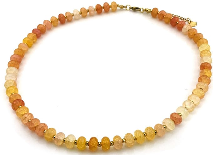 Ketting glaskralen - RVS - bruin-oranje - 40-45 cm
