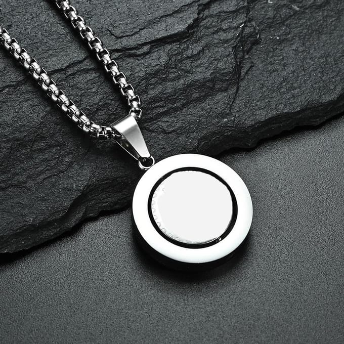 Collier circulaire rotatif avec pendentif personnalisé en acier inoxydable black