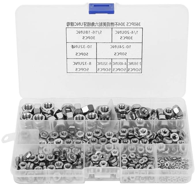 360 Stuks RVS Hex Moeren met Grove Draad - UNC Moeren voor Bevestiging en Reparatie Tools