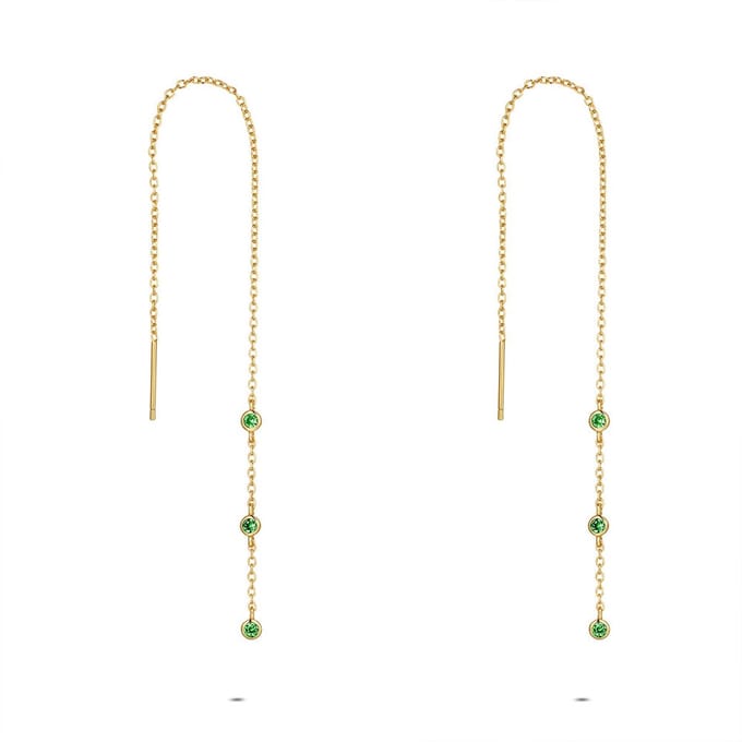 Twice As Nice Oorbellen in zilver, hangend met groene stenen Goudkleurig