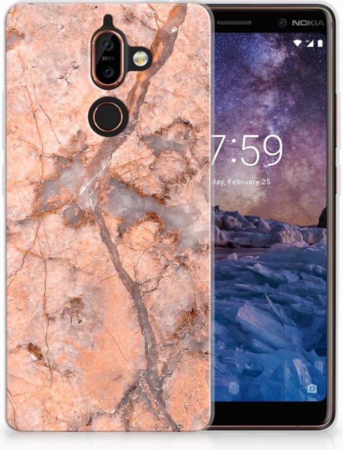 Nokia 7 Plus TPU Siliconen Hoesje Marmer Oranje