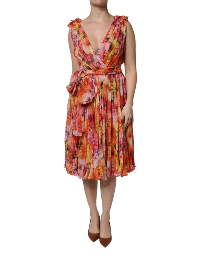 Bloemenprint Plissé Midi-jurk
