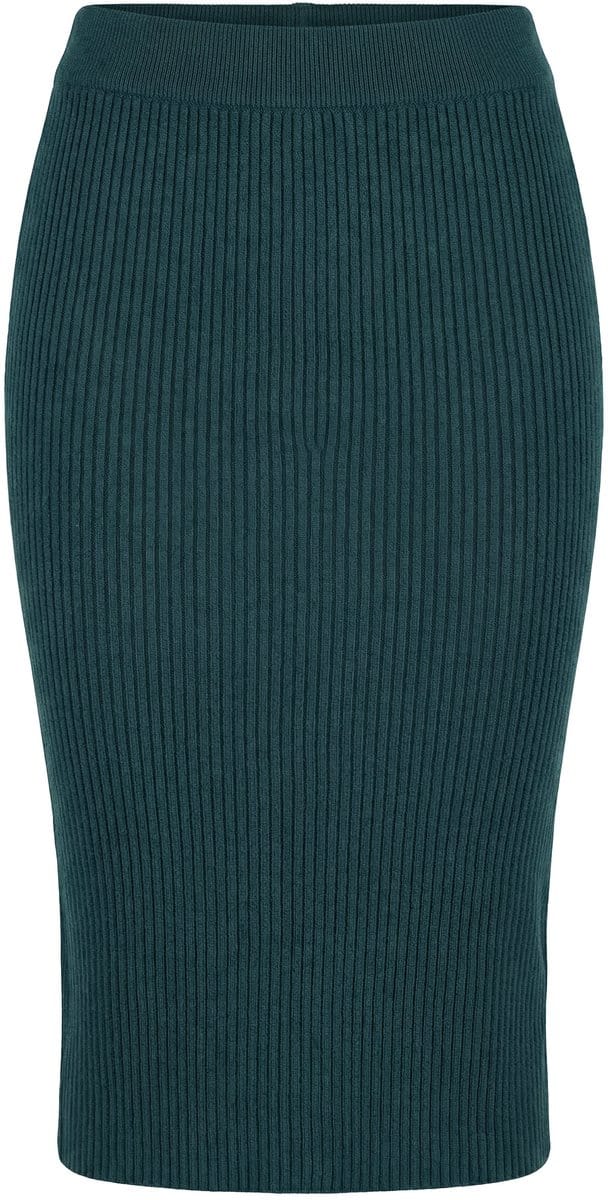 Studio Untold - Dames - Gebreide rok Slim Fit midi-lengte elastische tailleband - Donkergroen - Maat 46+