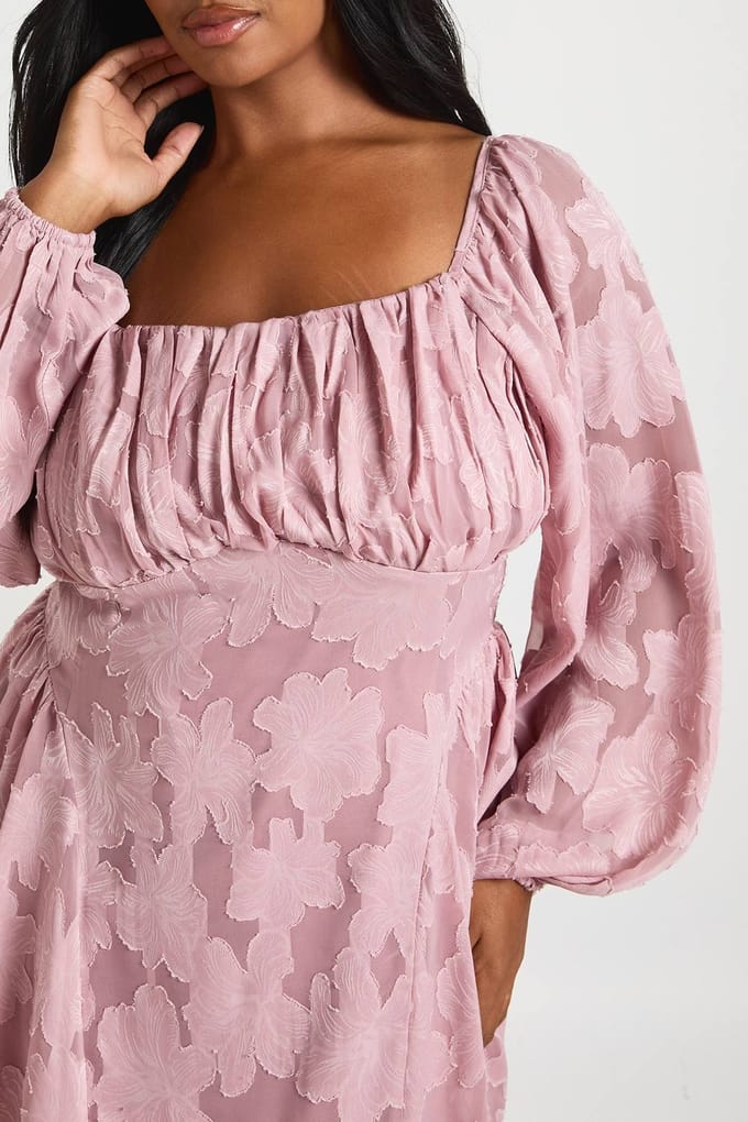 boohoo Dames Plus Burnout Chiffon Boerinnetje Skater Jurk | Roze | Maat: 44