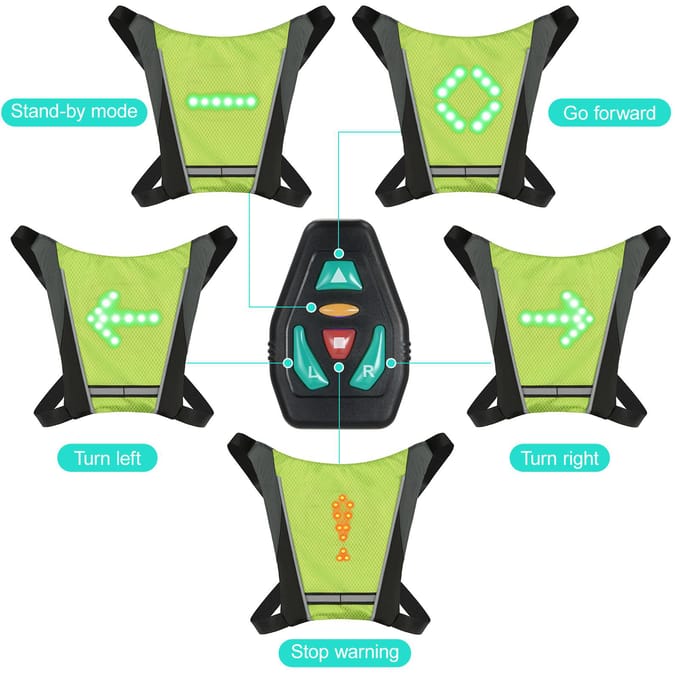 Sac à Dos Vélo LED Clignotant Rechargeable USB Gilet Réfléchissant avec Indicateur de Direction Sac à Dos LED de Sécurité gris