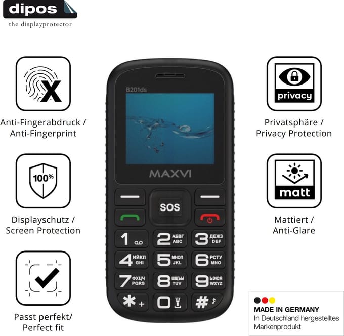 dipos – Matte Privacy Screenprotector geschikt voor Maxvi B201ds | Anti-Spy Beschermfolie