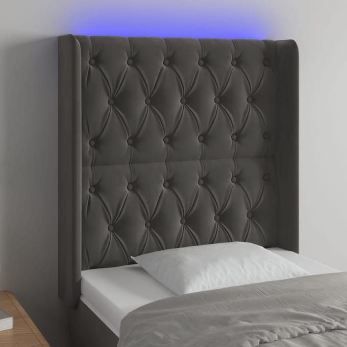 vidaXL - Hoofdbord - LED - 83x16x118/128 - cm - fluweel - donkergrijs