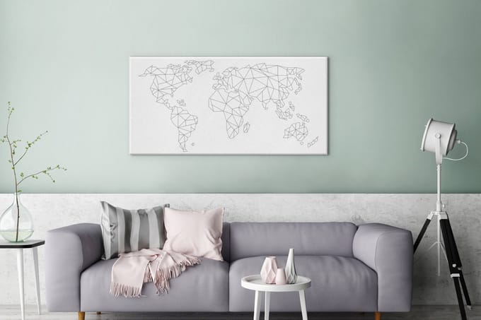 Wereldkaart van lijnen canvas | Wereldkaart Canvas Schilderij 100x50 cm