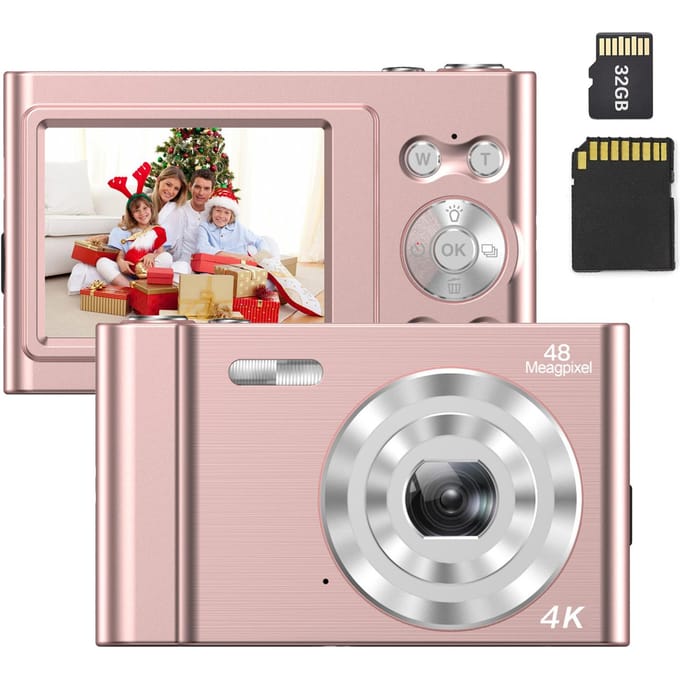 Andoer 4K digitale camera videocamcorder 48MP 2,4 inch IPS-scherm Autofocus 16X digitale zoom roze