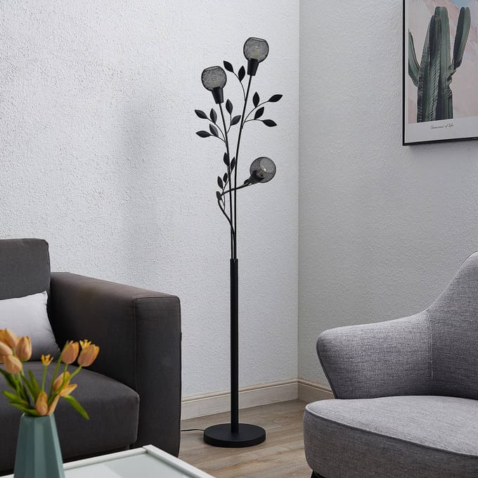 Lindby - vloerlamp - 3lichts - Metaal - H: 160 cm - E14 - zwart