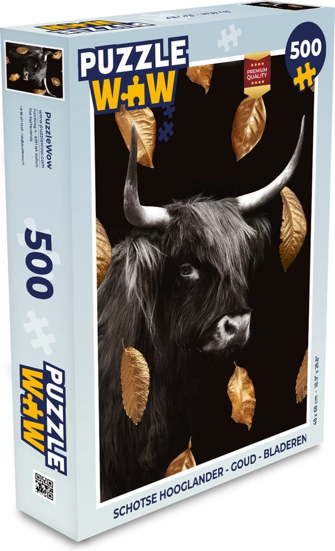Puzzel Schotse hooglander - Goud - Bladeren - Legpuzzel - Puzzel 500 stukjes