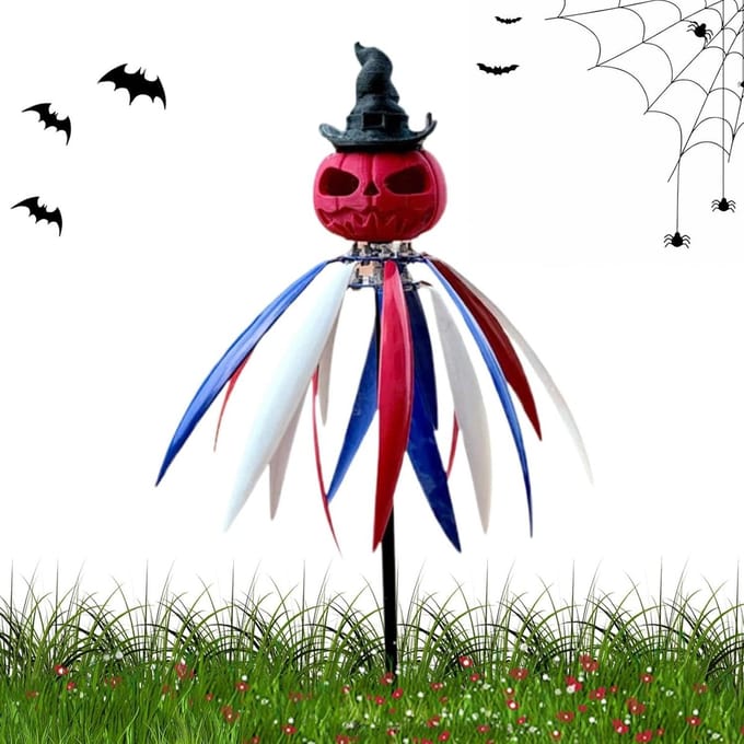 Windspinner Tuin - Buiten decoratie - Halloween versiering - Pompoen vogelverschrikker - 90 cm hoog - Multicolor