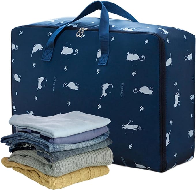 Dekbed Opbergzak - Beddengoed Organizer - Ruimte Besparen - Versterkte Constructie - 55x33x20 cm - Blauw